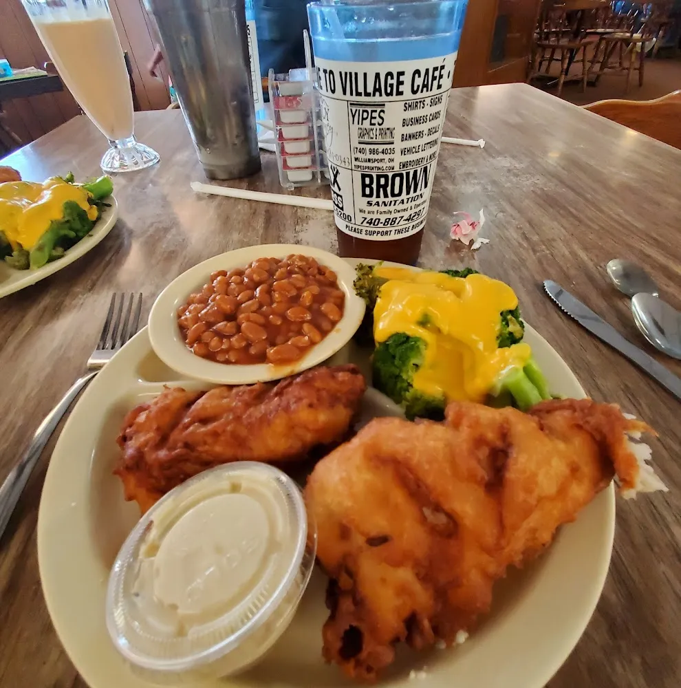 Beer Battered Fish Broccoli and Cheese and Baked Beans